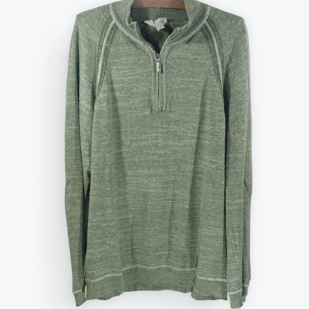Tommy Bahama Olive Zip-Up Long Sleeve Sweater Size Mens Medium Linen Cotton